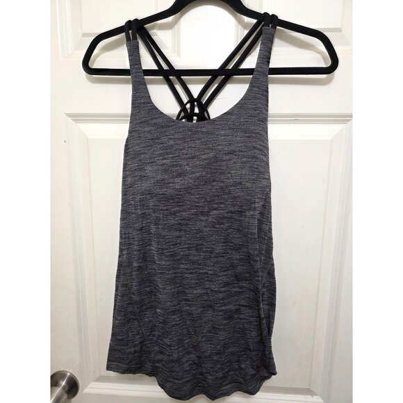 Lululemon Womens Heathered Gray Strappy Back Tank Top With Built-In Bra Size 8 - Picture 2 of 5